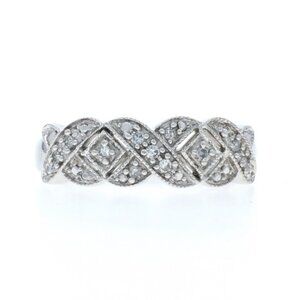 White Gold Diamond Cluster Cocktail Band - 14k Single Cut .11ctw XOXO Ring